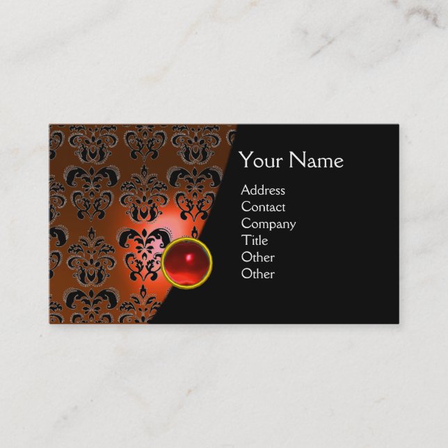 GEM DAMASK MONOGRAM Orange ruine Visitenkarte (Vorderseite)
