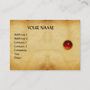 GEM MON , RED RUBY, GRAY AGATA , Pergament Visitenkarte