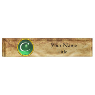 GEM MONOGRAM ,GRÜNE EMERALD, Pergament Namensplakette