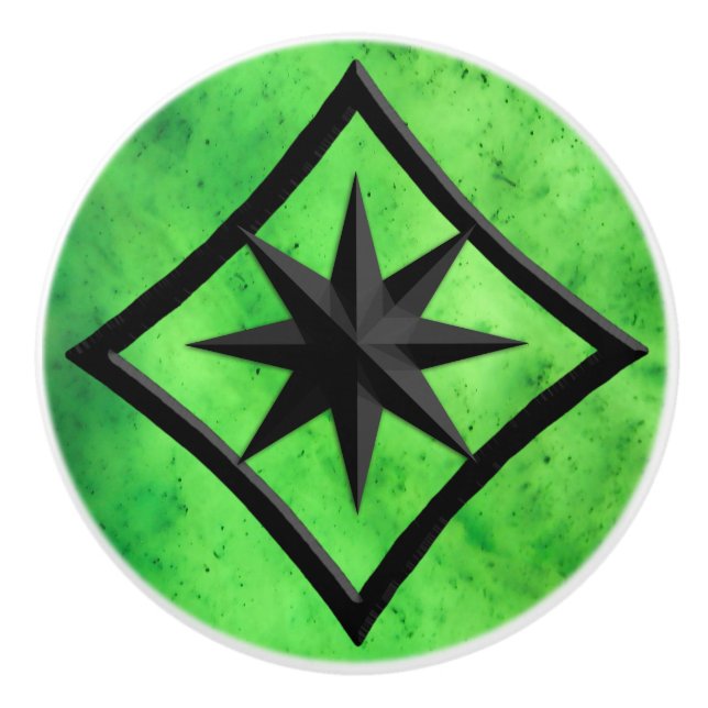 Gem Stone, Lime Green Jade & Black Onyx Ornament Keramikknauf (Vorderseite)