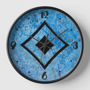 Gem Stone Muster, Blue Granite & Black Onyx Wanduhr