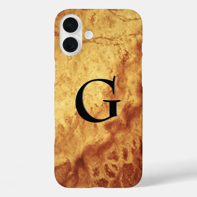 Gem Stone Muster, Gold Tiger Eye & Black Onyx iPhone 16 Plus Hülle (Rückseite)