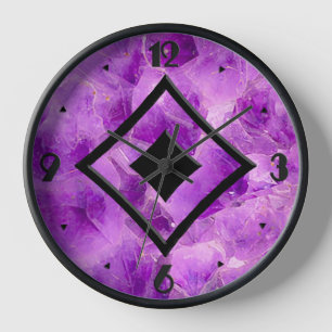 Gem Stone Pattern, Amethyst und Black Onyx Wanduhr
