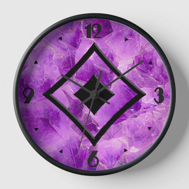 Gem Stone Pattern, Amethyst und Black Onyx Wanduhr (Vorderseite)