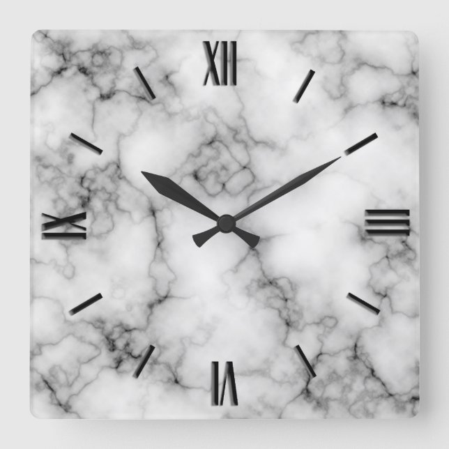Gem Stone Pattern, Graue und schwarze Marmor Quadratische Wanduhr (Vorderseite)