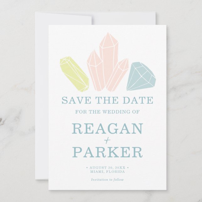 Gem Stones Pastel Blue Elegante Hochzeit Save The Date (Vorderseite)