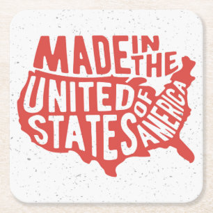 Gemacht in der USA-Typografie Rechteckiger Pappuntersetzer