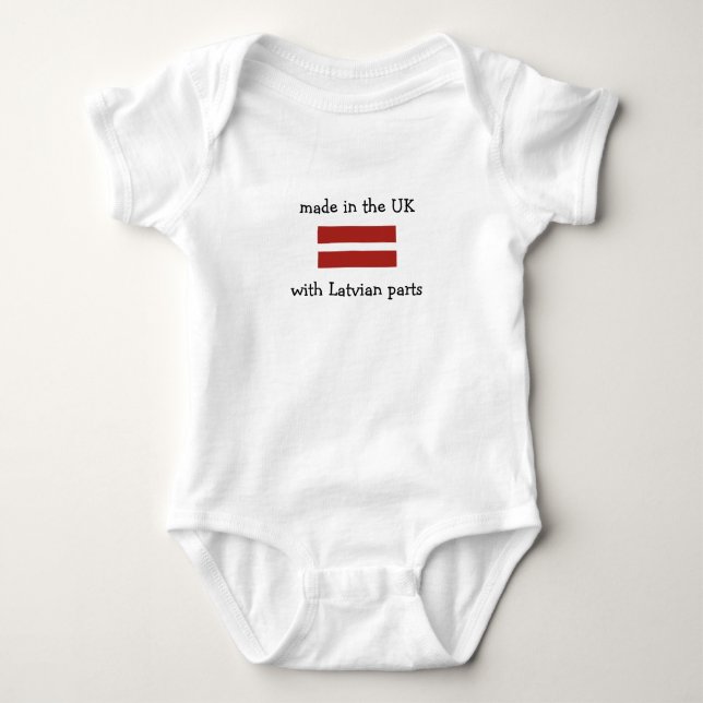 gemacht in Großbritannien mit lettischen Teilen Baby Strampler (Vorderseite)