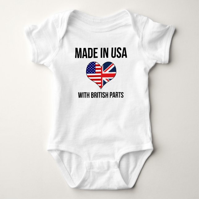 Gemacht in USA mit britischen Teilen Baby Strampler (Vorderseite)