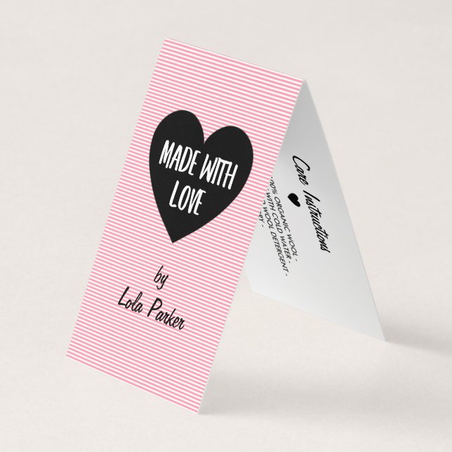 Gemacht mit Liebe-Rosa-Streifen - Visitenkarten (Vorderseite)
