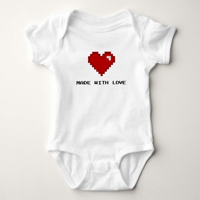 Gemacht mit Liebegamer-Pixel-Herz-Shirt Baby Strampler (Vorderseite)