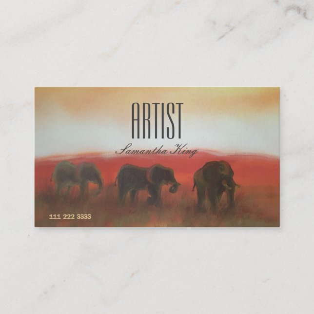 Gemälde Bild Afrika Tiere Sunset Artist Visitenkarte (Vorderseite)