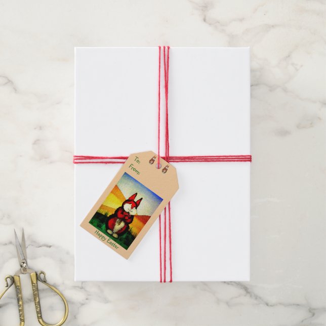 Gemälde des niedlichen Hasen lächelnd Geschenkanhänger (Mit Garn)