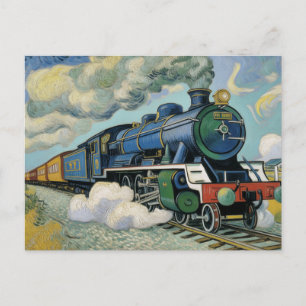 Gemälde einer alten Dampflokomotive Postkarte