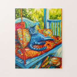 Gemälde einer Katze Grooming on Swing