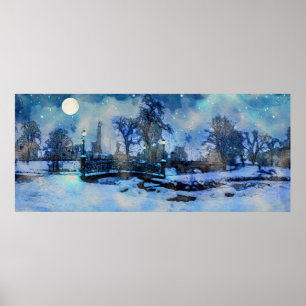 Gemälde einer Winternacht im Stadtpark Poster