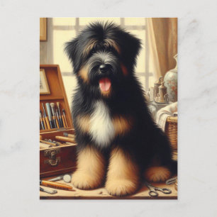 Gemälde eines alten Briard-Hundes Postkarte