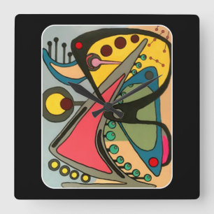 Gemälde eines Mid-Century Abstract Talking Man auf Quadratische Wanduhr
