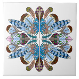 Gemälde Feather Mandala, Blues/Browns Fliese