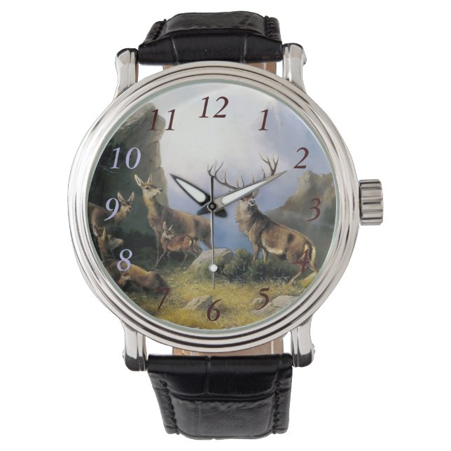 Gemälde für Hirschfamilien Armbanduhr (Vorderseite)