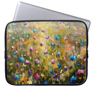 Gemälde in der Nähe Schöne Wiese von blau pink fl Laptopschutzhülle