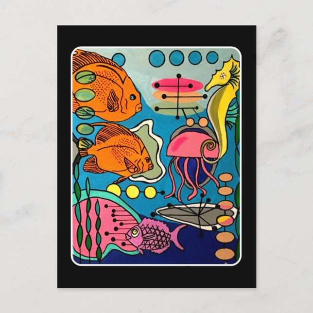 Gemälde "Modern Ocean Aquatic" aus dem Mittelalter Postkarte (Vorderseite)