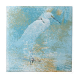 Gemälde Snowy Egret Small Square Tile Fliese