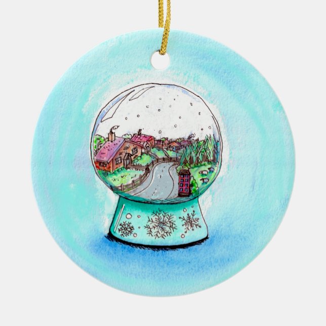 Gemälde von English Village Snow Globe Keramik Ornament (Vorne)