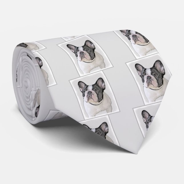 Gemälde von Französisch-Bulldog (Brindle Pied) - H Krawatte (Gerollt)