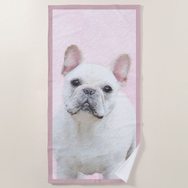 Gemälde von Französisch-Bulldog (Cream/White) - Hu Strandtuch (Vorderseite)