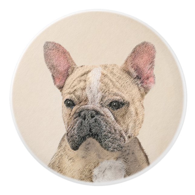 Gemälde von Französisch-Bulldog (Sable) - Niedlich Keramikknauf (Vorderseite)