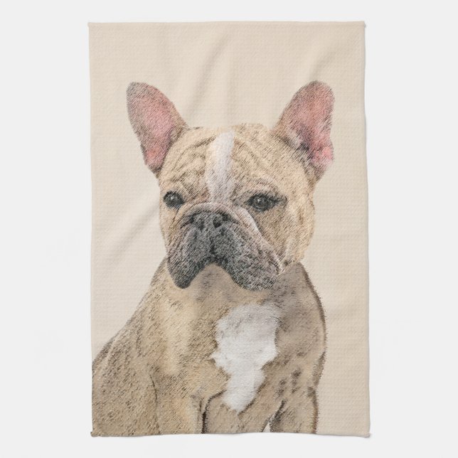 Gemälde von Französisch-Bulldog (Sable) - Niedlich Küchentuch (Vertikal)
