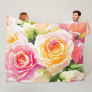 Gemälde von gelben und rosa Rosen Fleecedecke