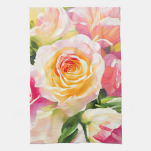 Gemälde von gelben und rosa Rosen Geschirrtuch