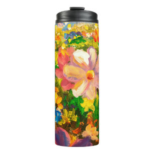 Gemälde von großen bunten Wildblumen strömen Thermosbecher