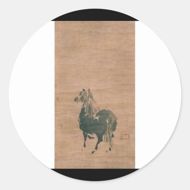 Gemälde von Miyamoto Musashi um das 16. Jahrhunder Runder Aufkleber (Vorderseite)