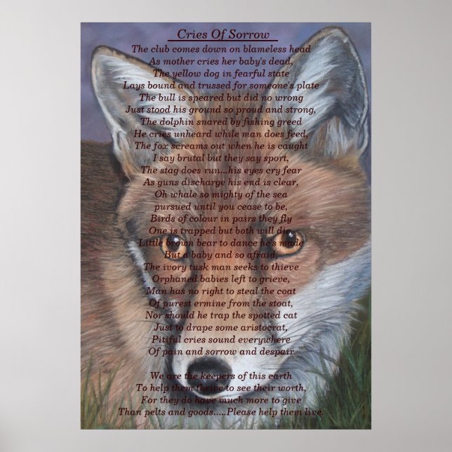 Gemälde von Rotfuchs mit traurigem Wildgedicht Poster (Vorne)