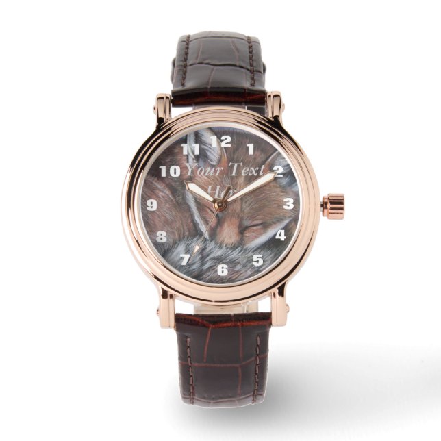 Gemälde von Rotfuchs schlafender Wildtiere Armbanduhr (Vorderseite)
