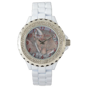 Gemälde von Rotfuchs schlafender Wildtiere Armbanduhr