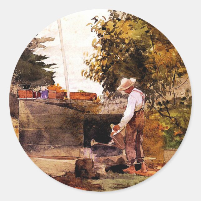 Gemälde von Winslow Homer am Brunnen Runder Aufkleber (Vorderseite)