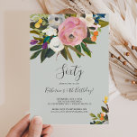 Gemäldet floral 60. Geburtstag Einladung<br><div class="desc">Diese blumengeschmückte Einladung zum 60. Geburtstag eignet sich perfekt für eine moderne Geburtstagsfeier. Das elegante und romantische Design zeichnet sich durch hübsche lackierte Acrylfarben in Rosa und Weiß aus. Die Pop sind lila,  blau,  orange und gelb.</div>