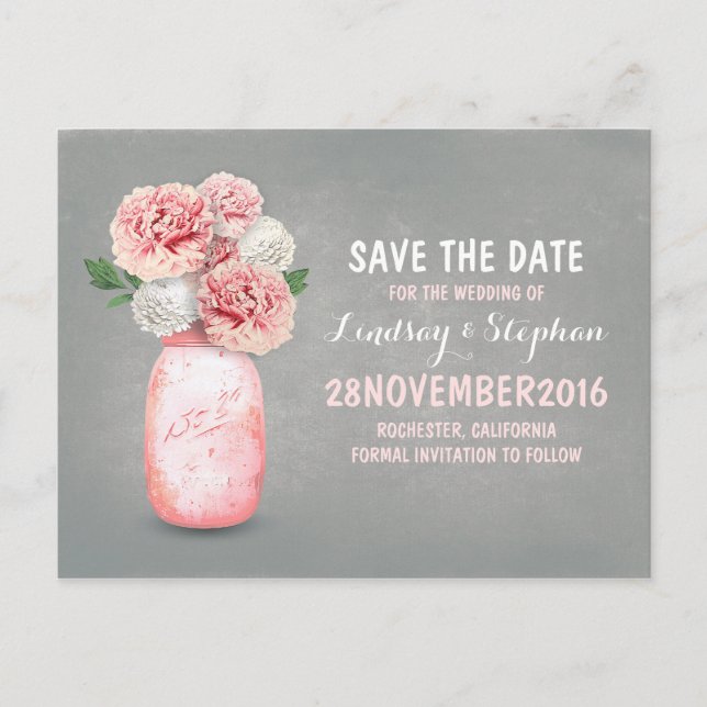 Gemäldete Glaskeramik und rosa Blume Save the Date Ankündigungspostkarte (Vorderseite)