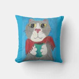 Gemäldete graue Katze mit Kaffee Folk Art Fun Kissen