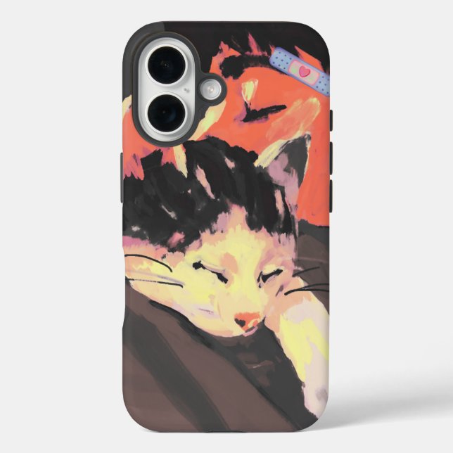 Gemäldete Katze und Persönliche Illustration Kunst iPhone 16 Hülle (Rückseite)