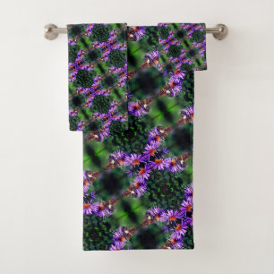 Gemäldete Lady Butterfly auf Aster-Blume Abstrakt Badhandtuch Set