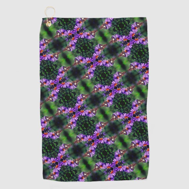 Gemäldete Lady Butterfly auf Aster-Blume Abstrakt Golfhandtuch (Vorderseite)