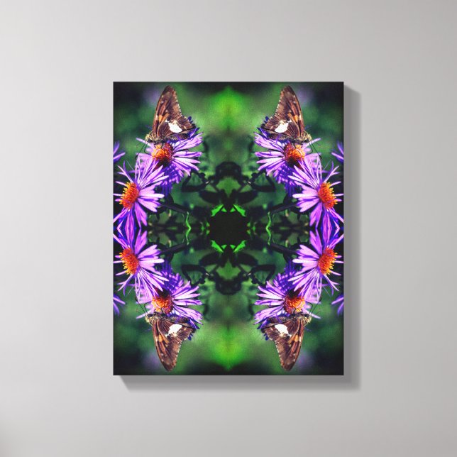 Gemäldete Lady Butterfly auf Aster-Blume Abstrakt Leinwanddruck (Vorderseite)