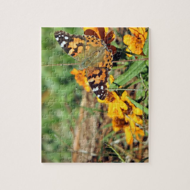 Gemäldete Lady Butterfly auf Zinnia Jigsaw Puzzle (Vertikal)