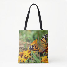 Gemäldete Lady Butterfly auf Zinnia Tote Bag