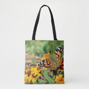 Gemäldete Lady Butterfly auf Zinnia Tote Bag Tasche